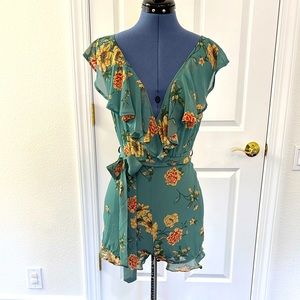 Forever 21 Green Floral Romper